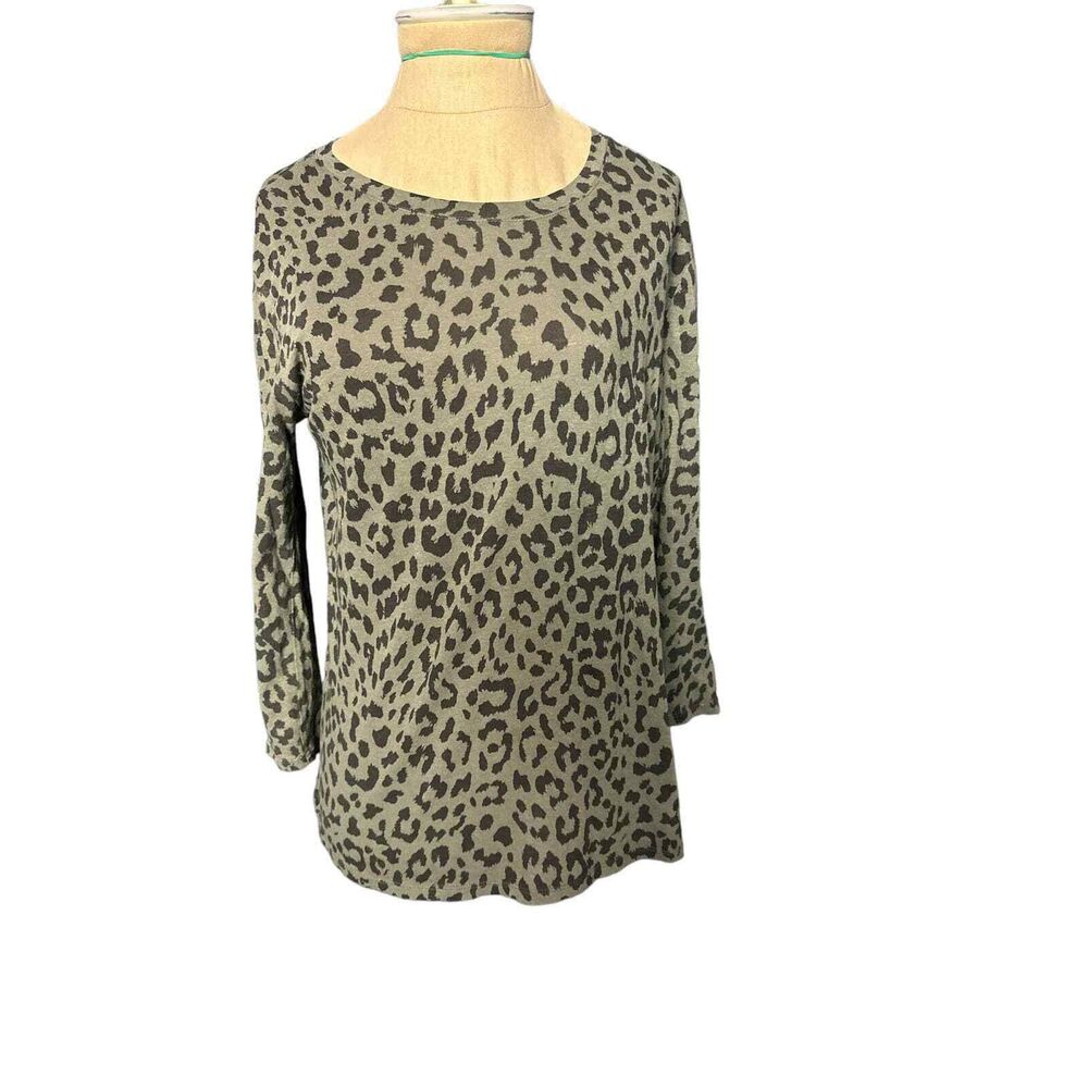 Lucky Brand Army Green Black Cheetah Print Long Sleeve Tee Size Small
